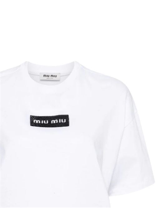 White cotton jersey t-shirt Miu Miu | MJN385S-23214ATF0009